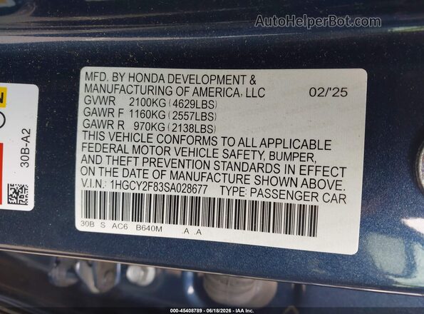 1HGCY2F83SA028677 2025 HONDA ACCORD Blue Engine compartment view