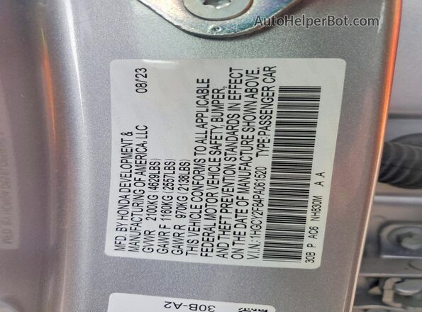 1HGCY2F84PA061520 2023 HONDA ACCORD Silver 