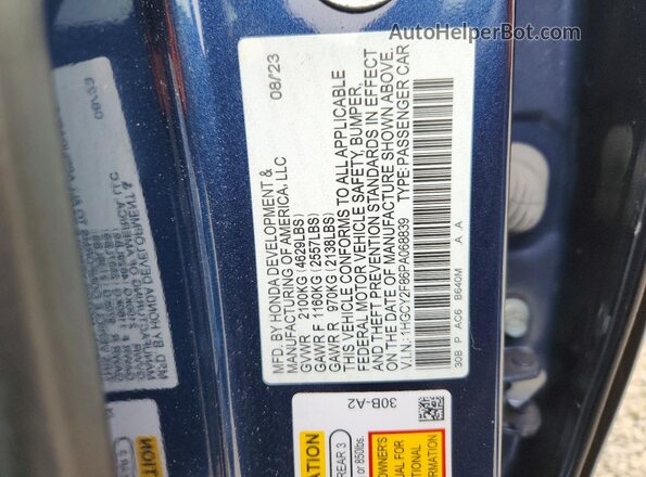 1HGCY2F86PA068839 2023 HONDA ACCORD Blue Widok komory silnika