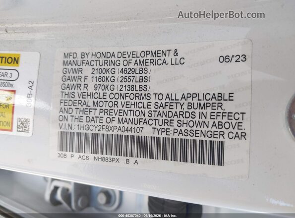 1HGCY2F8XPA044107 2023 HONDA ACCORD White Vista del compartimento del motor