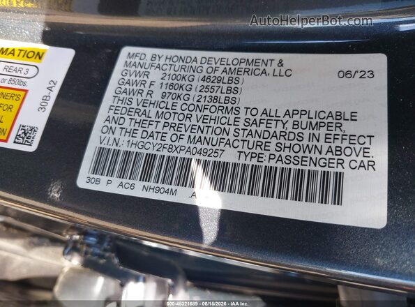 1HGCY2F8XPA049257 2023 HONDA ACCORD Gray Вид підкапотного простору