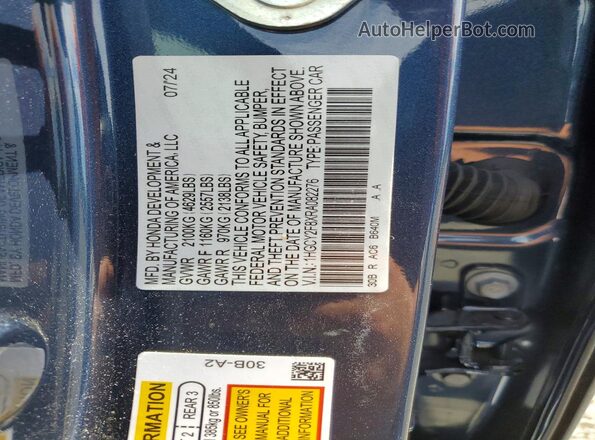 1HGCY2F8XRA082276 2024 HONDA ACCORD Синий Вид наклейки с VIN-кодом
