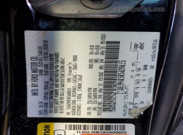 1LN6L9HK5K5600655 2019 LINCOLN CONTINENTA Black Շարժիչի բաժամունքի տեսք