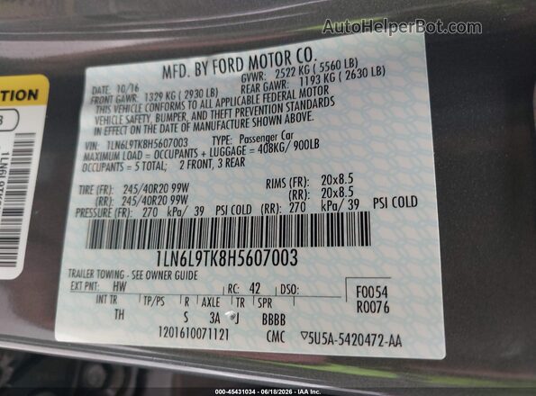 1LN6L9TK8H5607003 2017 LINCOLN CONTINENTA Серый Вид подкапотного пространства