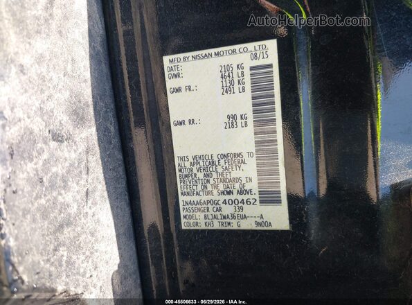 1N4AA6AP0GC400462 2016 NISSAN MAXIMA Черный Вид подкапотного пространства