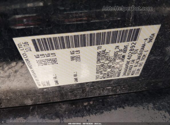 1N4AA6AP0HC402892 2017 NISSAN MAXIMA Black Вид підкапотного простору