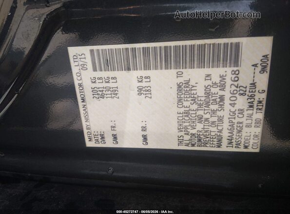 1N4AA6AP1GC406268 2016 NISSAN MAXIMA Black 