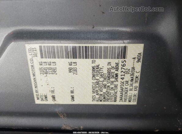 1N4AA6AP1GC412765 2016 NISSAN MAXIMA Gray Вид підкапотного простору