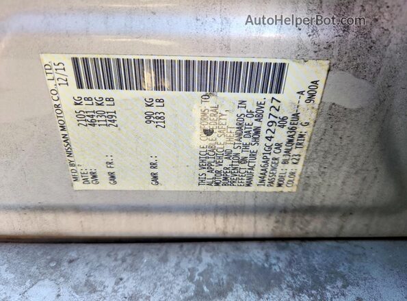 1N4AA6AP1GC429727 2016 NISSAN MAXIMA Silver 