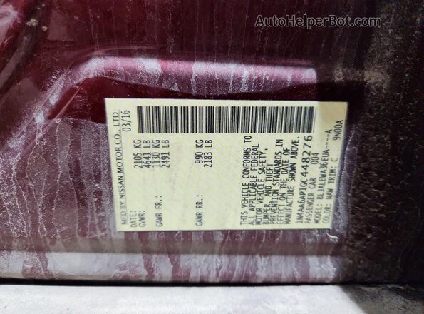 1N4AA6AP1GC448276 2016 NISSAN MAXIMA Бордовый Вид наклейки с VIN-кодом