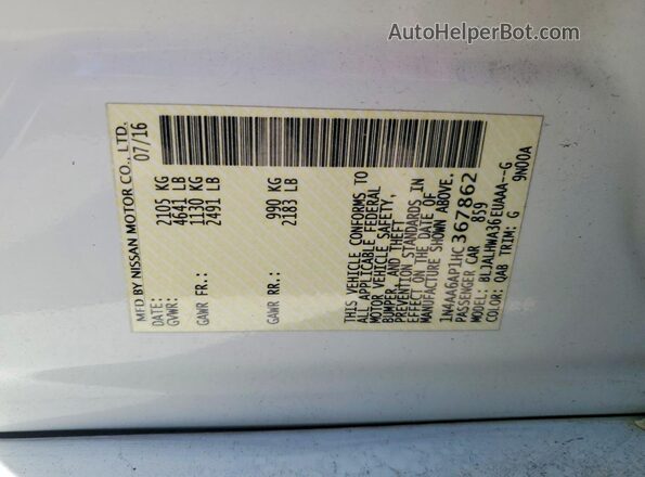 1N4AA6AP1HC367862 2017 NISSAN MAXIMA White Vista del compartimento del motor