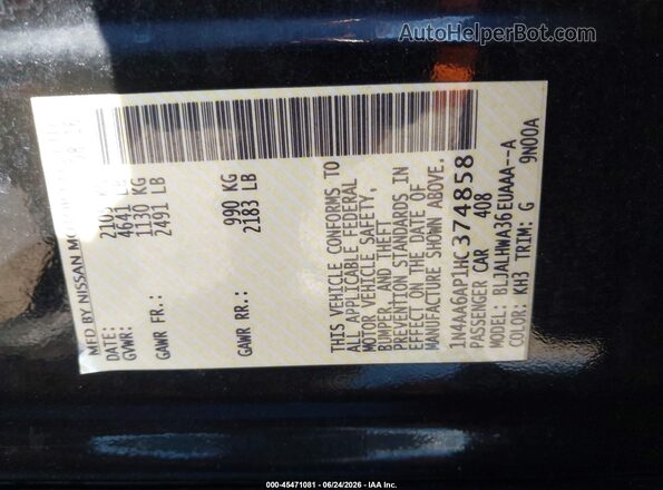 1N4AA6AP1HC374858 2017 NISSAN MAXIMA Black Вид підкапотного простору