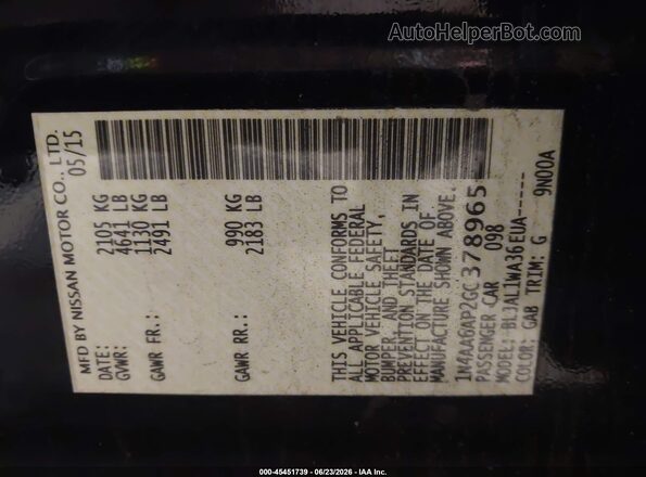 1N4AA6AP2GC378965 2016 NISSAN MAXIMA Maroon Widok komory silnika