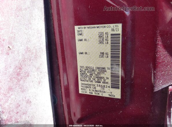 1N4AA6AP2GC386824 2016 NISSAN MAXIMA Red Вид підкапотного простору