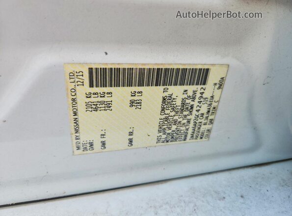1N4AA6AP2GC424942 2016 NISSAN MAXIMA White Widok naklejki z numerem VIN