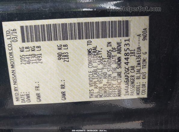 1N4AA6AP2GC448531 2016 NISSAN MAXIMA Черный Вид подкапотного пространства