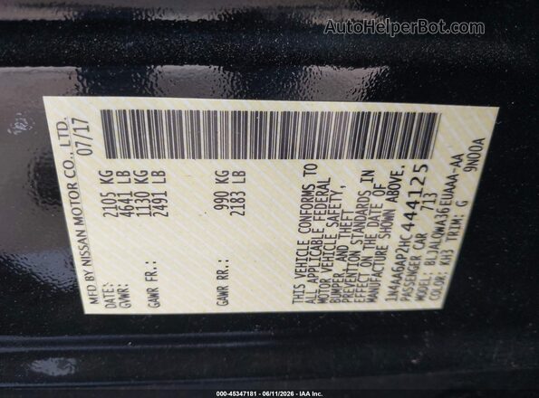 1N4AA6AP2HC444125 2017 NISSAN MAXIMA Black Вид підкапотного простору