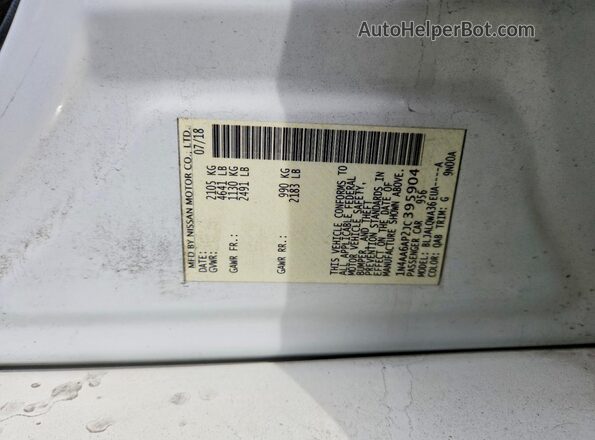 1N4AA6AP2JC395904 2018 NISSAN MAXIMA White Вид підкапотного простору