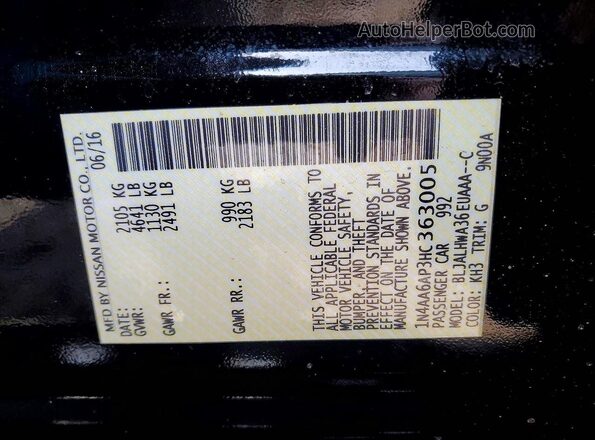 1N4AA6AP3HC363005 2017 NISSAN MAXIMA Черный Вид подкапотного пространства