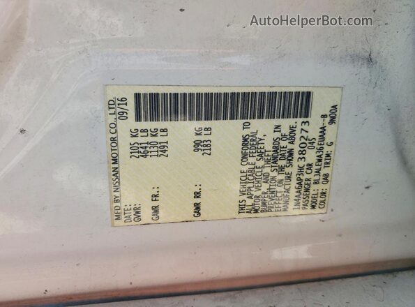 1N4AA6AP3HC380273 2017 NISSAN MAXIMA White 