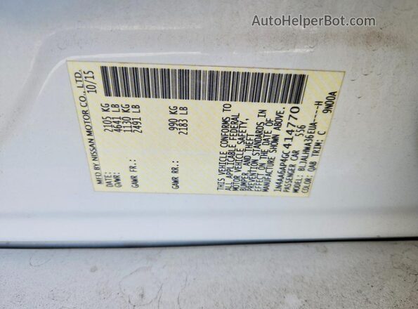 1N4AA6AP4GC414770 2016 NISSAN MAXIMA White Engine compartment view