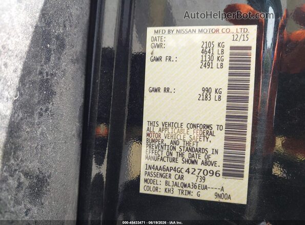 1N4AA6AP4GC427096 2016 NISSAN MAXIMA Black Vista del compartimento del motor