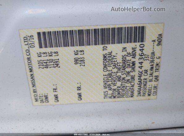 1N4AA6AP4GC443640 2016 NISSAN MAXIMA White Շարժիչի բաժամունքի տեսք