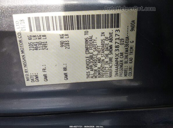 1N4AA6AP4JC387173 2018 NISSAN MAXIMA Gray Engine compartment view