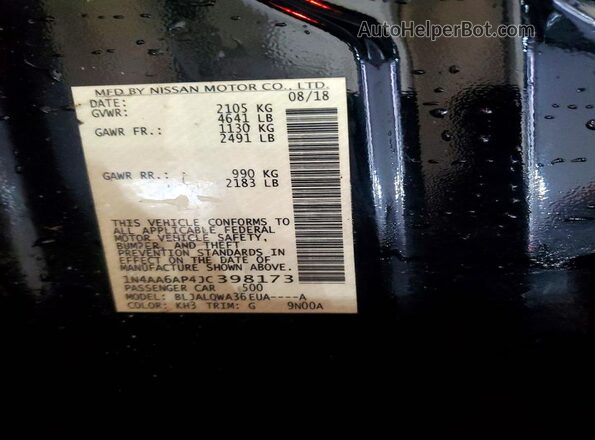 1N4AA6AP4JC398173 2018 NISSAN MAXIMA Black 