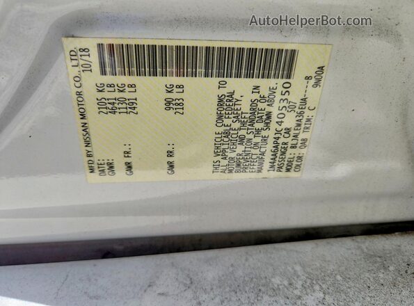 1N4AA6AP4JC405350 2018 NISSAN MAXIMA White Engine compartment view
