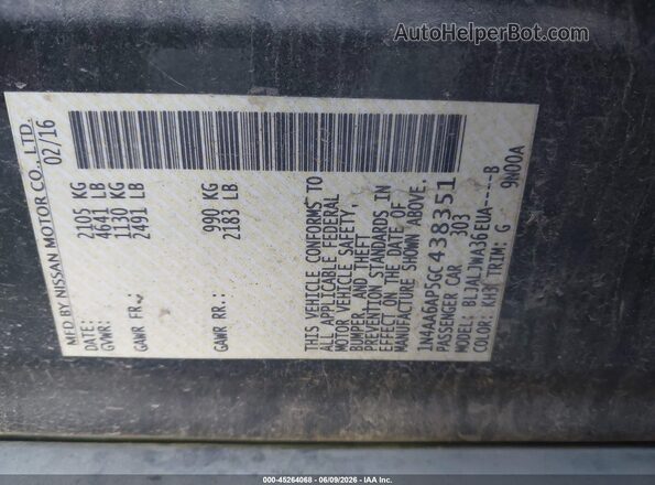 1N4AA6AP5GC438351 2016 NISSAN MAXIMA Black Շարժիչի բաժամունքի տեսք