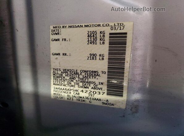 1N4AA6AP5HC422037 2017 NISSAN MAXIMA Silver Engine compartment view