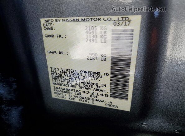 1N4AA6AP5HC422149 2017 NISSAN MAXIMA Gray 