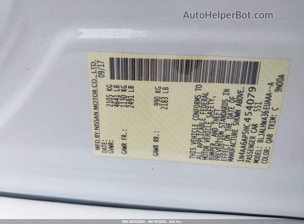 1N4AA6AP5HC454079 2017 NISSAN MAXIMA White ძრავის განყოფილების ხედი