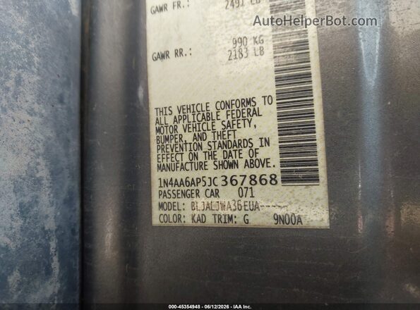 1N4AA6AP5JC367868 2018 NISSAN MAXIMA Серый Вид подкапотного пространства