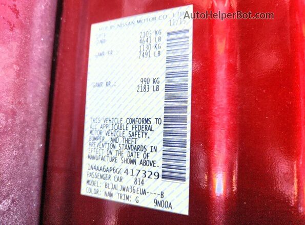 1N4AA6AP6GC417329 2016 NISSAN MAXIMA Burgundy Engine compartment view