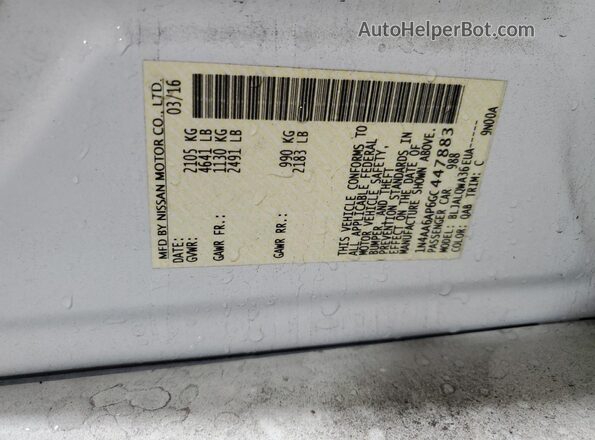 1N4AA6AP6GC447883 2016 NISSAN MAXIMA White Vista de la etiqueta del VIN