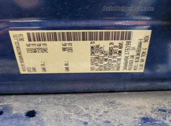 1N4AA6AP6HC376198 2017 NISSAN MAXIMA Blue Vista del compartimento del motor