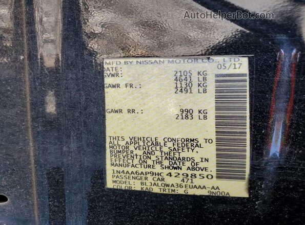 1N4AA6AP6JC370424 2018 NISSAN MAXIMA Black Вид підкапотного простору