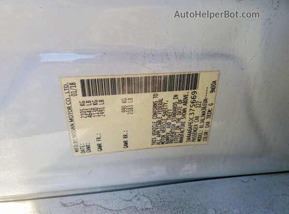 1N4AA6AP6JC375669 2018 NISSAN MAXIMA White Widok komory silnika