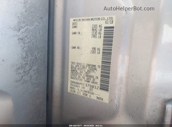 1N4AA6AP6JC379852 2018 NISSAN MAXIMA Silver Вид підкапотного простору