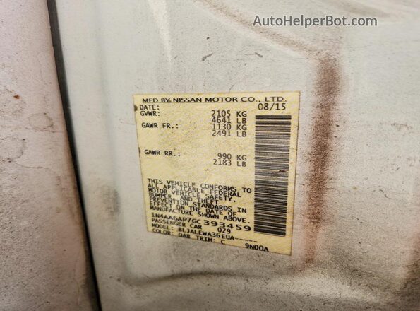 1N4AA6AP7GC393459 2016 NISSAN MAXIMA White 