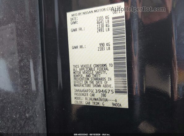 1N4AA6AP7GC394675 2016 NISSAN MAXIMA Black Widok komory silnika