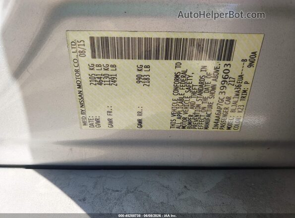 1N4AA6AP7GC399603 2016 NISSAN MAXIMA Silver 