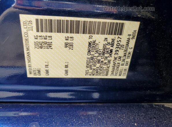 1N4AA6AP7HC393057 2017 NISSAN MAXIMA Blue Вид наклейки з VIN-кодом