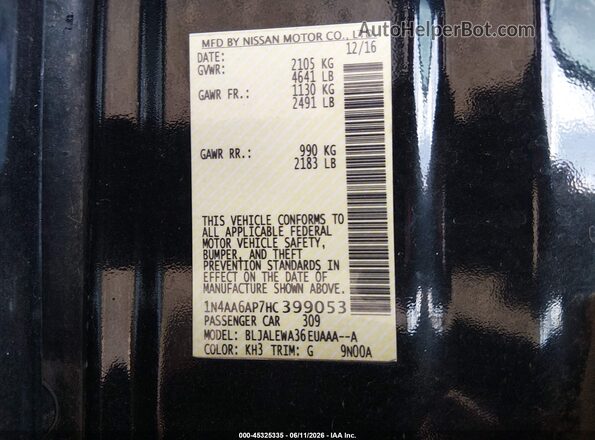 1N4AA6AP7HC399053 2017 NISSAN MAXIMA Black Widok komory silnika
