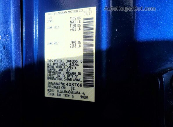 1N4AA6AP7HC408768 2017 NISSAN MAXIMA Blue 