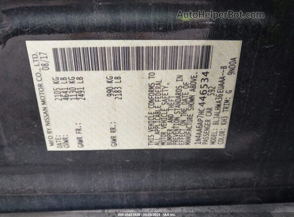 1N4AA6AP7HC446534 2017 NISSAN MAXIMA Black Widok komory silnika