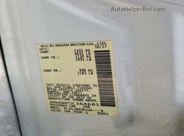1N4AA6AP7JC364681 2018 NISSAN MAXIMA White 