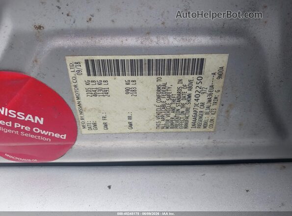 1N4AA6AP7JC402250 2018 NISSAN MAXIMA Gray ძრავის განყოფილების ხედი